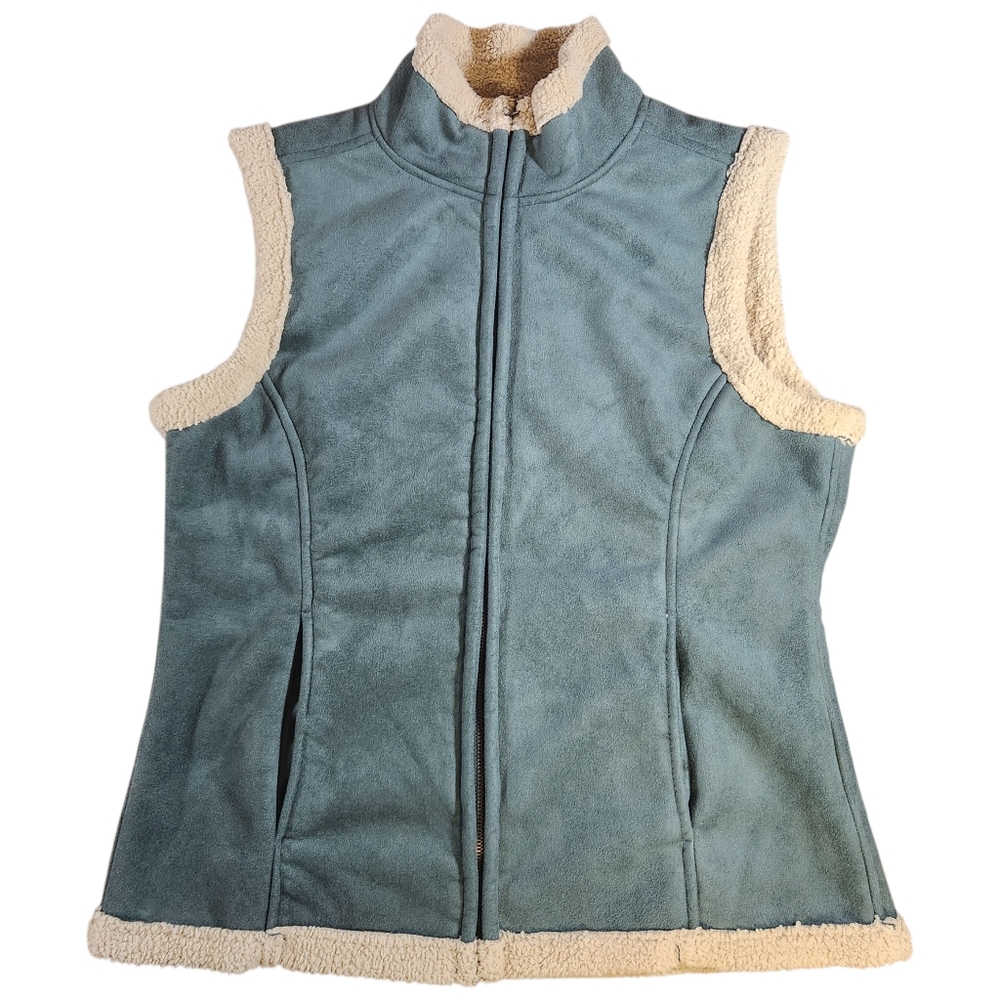 Bit & Bridle Womens Size M Green Tan Full Zip Fleece Lined Vest Western Workwear